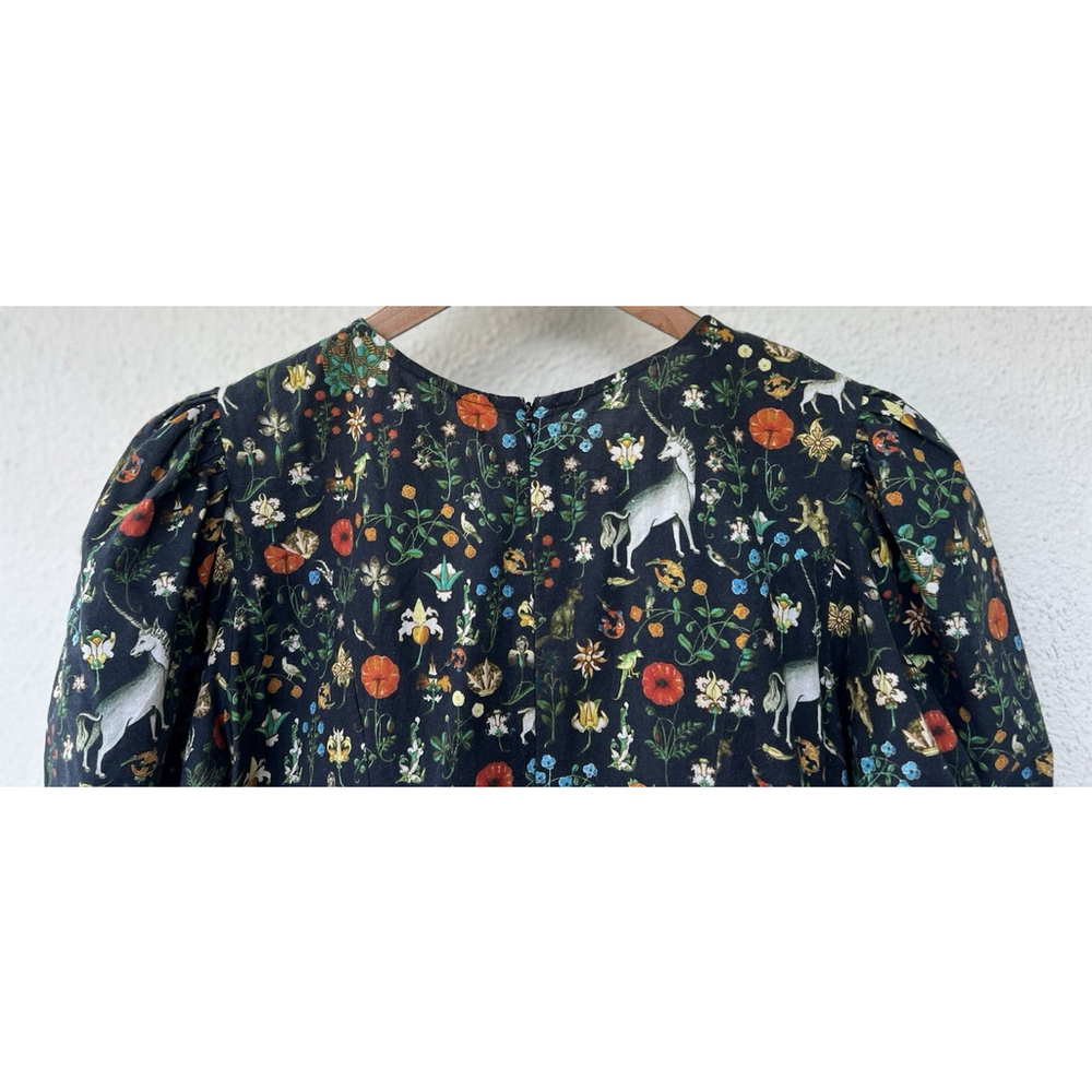 Samantha Pleet Garden Jumpsuit Puff Sleeve 2 Black Illuminated Ethereal Floral - Picture 12 of 14